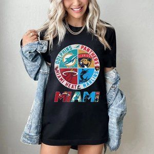 Miami Dolphins Florida Panthers Miami Heat 2023 Unisex Tshirt black